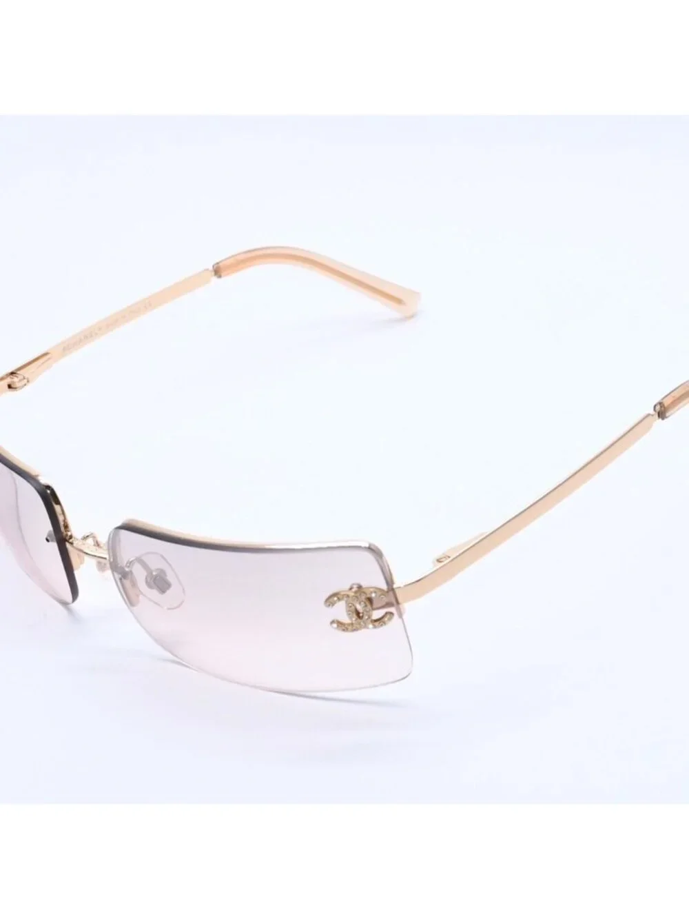 Chanel Half Rim Sunglasses Eyewear CC Logo Rhinestone